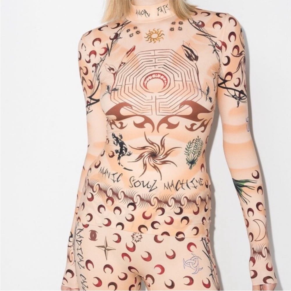Marine Serre White Line Tattoo Printed Top